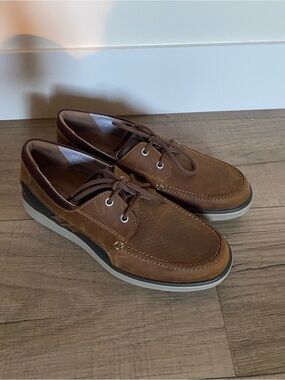 Clarks Mens Un Abode Step Dark Tan Leather Comfortable Casual Boat Shoe US 9